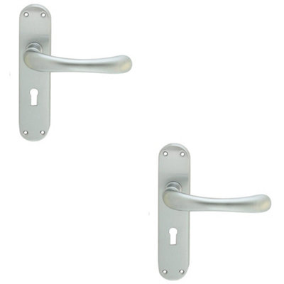 Loops 2 PackRounded Smooth Latch & Lock Door HandleSatin Chrome Lever On Backplate from B&Q