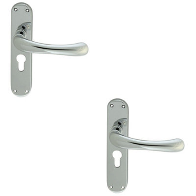 B&Q -  2 PackRounded Smooth Latch & Euro Lock Door HandlePolished Chrome Lever Backplate