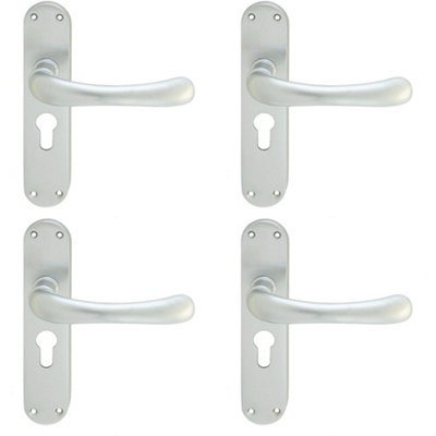 Loops 4 PackRounded Smooth Latch & Euro Lock Door HandleSatin Chrome Lever On Backplate from B&Q