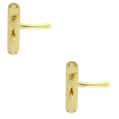 B&Q -  2 PackRounded Smooth Bathroom Latch Door HandlePolished Brass Lever On Backplate