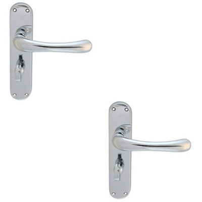 B&Q -  2 PackRounded Smooth Bathroom Latch Door HandlePolished Chrome Lever On Backplate