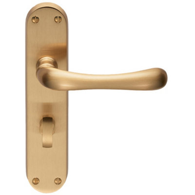 Loops Rounded Smooth Bathroom Latch Door HandleSatin Brass Lever On Backplate from B&Q