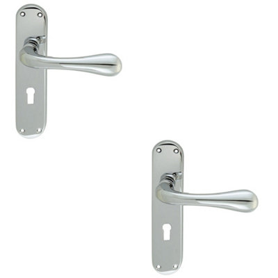 B&Q -  2 PackRounded Flaired Latch & Lock Door HandlePolished Chrome Lever On Backplate