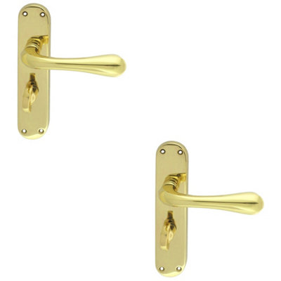 B&Q -  2 PackRounded Flaired Bathroom Latch Door HandlePolished Brass Lever On Backplate