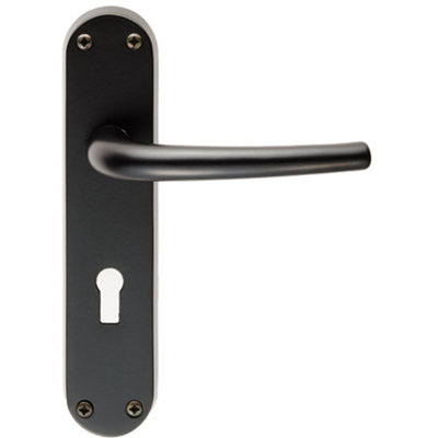 Loops Rounded Sleek Latch & Lock Door HandleMatt Black Lever On Backplate from B&Q