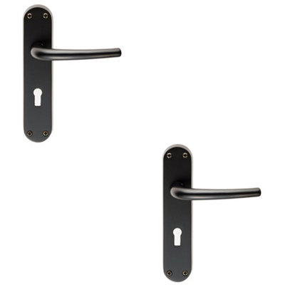 Loops 2 PackRounded Sleek Latch & Lock Door HandleMatt Black Lever On Backplate from B&Q
