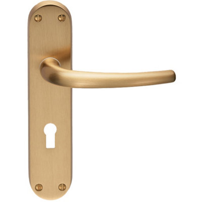 Loops Rounded Sleek Latch & Lock Door HandleSatin Brass Lever On Backplate from B&Q