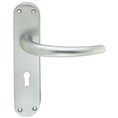 Loops Rounded Sleek Latch & Lock Door HandleSatin Chrome Lever On Backplate from B&Q