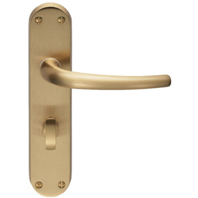 Loops Rounded Sleek Bathroom Latch Door HandleSatin Brass Lever On Backplate from B&Q