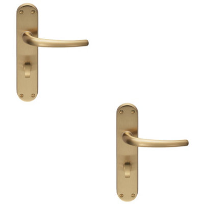 Loops 2 PackRounded Sleek Bathroom Latch Door HandleSatin Brass Lever On Backplate from B&Q