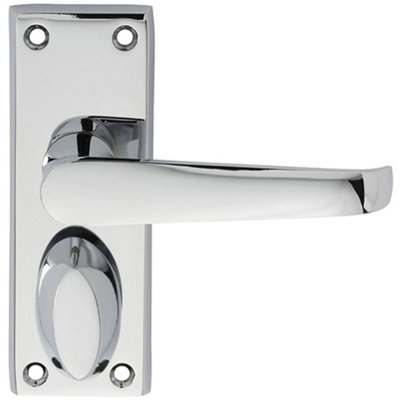 Loops Straight Victorian Privacy Latch Door HandlePolished Chrome Lever Backplate from B&Q