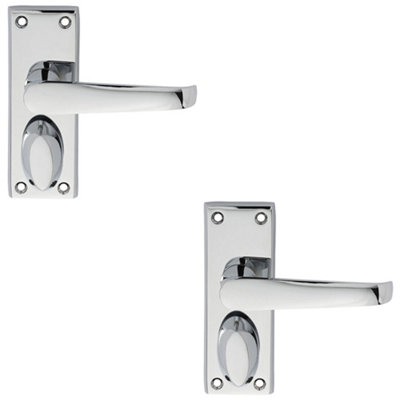 Loops 2 PackStraight Victorian Privacy Latch Door HandlePolished Chrome Lever Backplate from B&Q