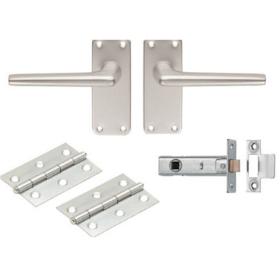 Loops Contract Straight Door Handle & Latch PackSatin Aluminium Lever On Backplate from B&Q