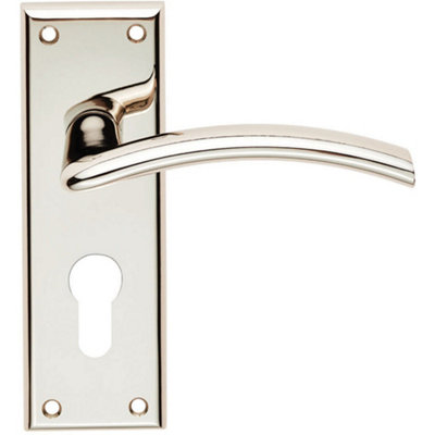 Loops Pair Arched Lever On Euro Lock Backplate Door Handle 150 X 50Mm Polished Nickel