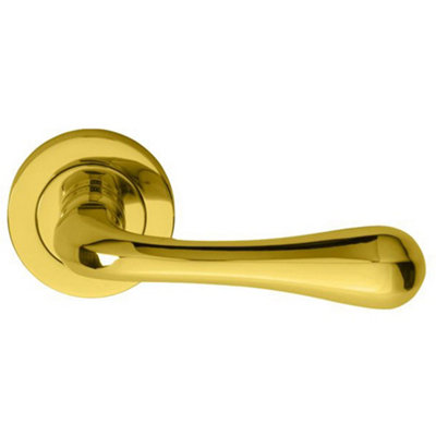 Loops Concealed Door Handle SetPolished Brass Lever On Round Rose Rotund End