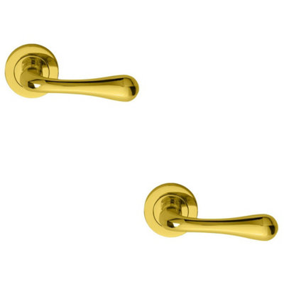 Loops 2 PackConcealed Door Handle SetPolished Brass Lever On Round Rose Rotund End