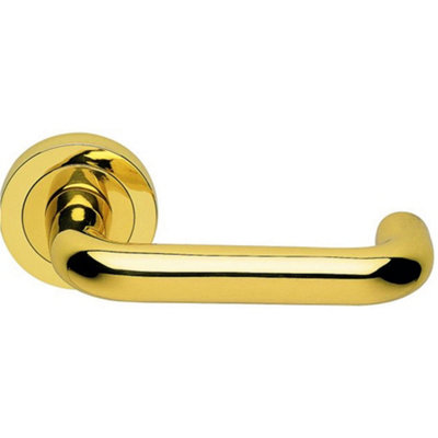 Loops Premium Concealed Door Handle SetPolished Brass Lever On Round Rose Curve Bar