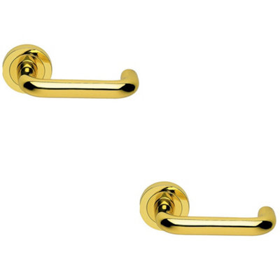 B&Q -  2 PackPremium Concealed Door Handle SetPolished Brass Lever On Round Rose Curve Bar
