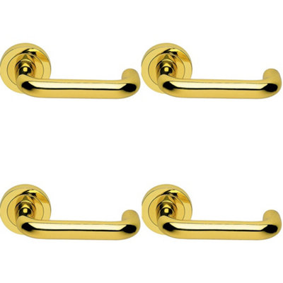 Loops 4 PackPremium Concealed Door Handle SetPolished Brass Lever On Round Rose Curve Bar