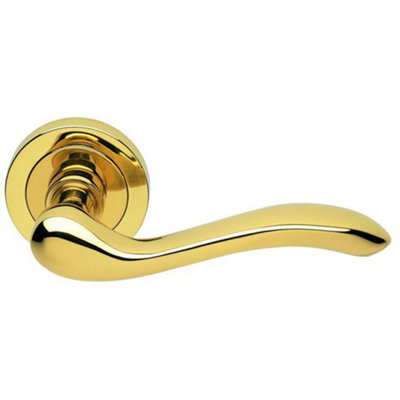 Loops Premium Concealed Door Handle SetPolished Brass Lever On Round Rose Scroll
