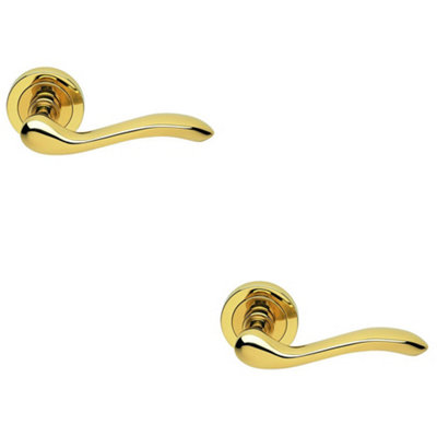 Loops 2 PackPremium Concealed Door Handle SetPolished Brass Lever On Round Rose Scroll