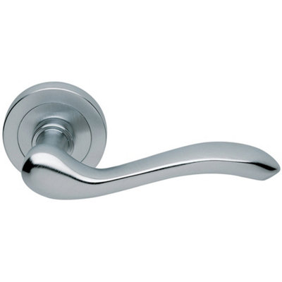 Loops Premium Concealed Door Handle SetSatin Chrome Lever On Round Rose Scroll
