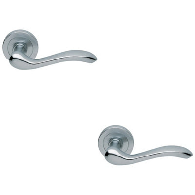 Loops 2 PackPremium Concealed Door Handle SetSatin Chrome Lever On Round Rose Scroll