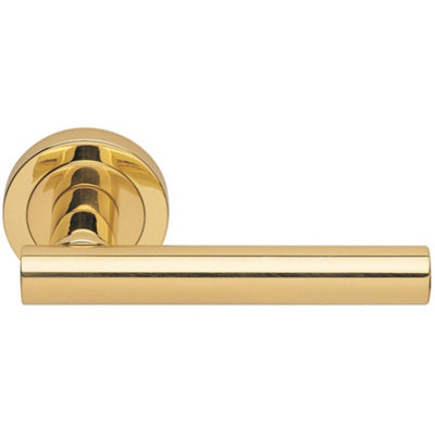 Loops Premium Concealed Door Handle SetPolished Brass Straight Lever On Round Rose