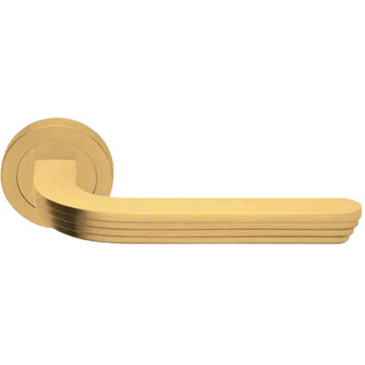 Loops Premium Art Deco Door Handle SetSatin Brass Reeded Lever On Round Rose