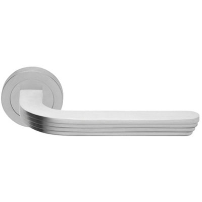 Loops Premium Art Deco Door Handle SetSatin Chrome Reeded Lever On Round Rose