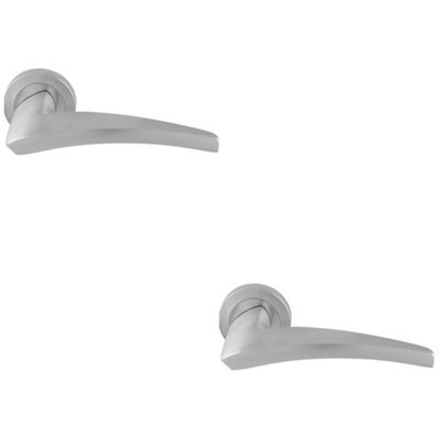 B&Q -  2 PackPremium Elegant Curve Door Handle SetSatin Chrome Bar Lever On Round Rose