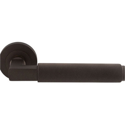B&Q -  Premium Knurled Door Handle SetMatt Bronze Angled Lever On Round Rose