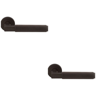 B&Q -  2 PackPremium Knurled Door Handle SetMatt Bronze Angled Lever On Round Rose
