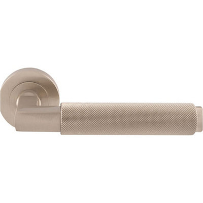 Loops Premium Knurled Door Handle SetSatin Nickel Angled Lever On Round Rose