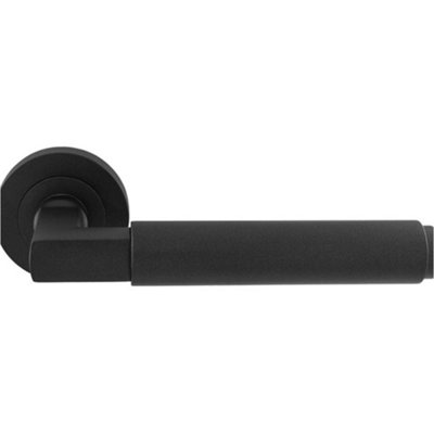 B&Q -  Premium Smooth Door Handle SetMatt Black Angled Lever On Round Rose