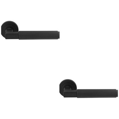 B&Q -  2 PackPremium Smooth Door Handle SetMatt Black Angled Lever On Round Rose