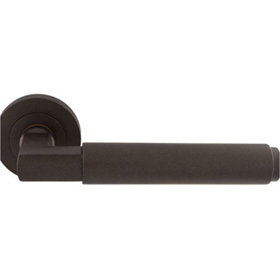 B&Q -  Premium Smooth Door Handle SetMatt Bronze Angled Lever On Round Rose