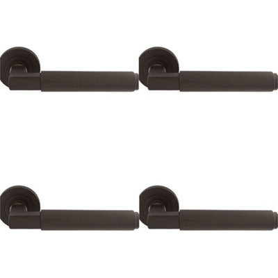 B&Q -  4 PackPremium Smooth Door Handle SetMatt Bronze Angled Lever On Round Rose