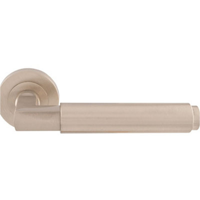 Loops Premium Smooth Door Handle SetSatin Nickel Angled Lever On Round Rose