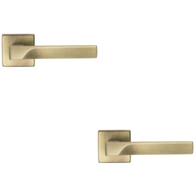 Loops 2 PackPremium Contoured Door Handle SetAntique Brass Sleek Lever On Square Rose