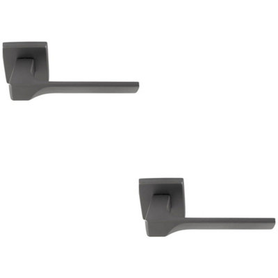 B&Q -  2 PackPremium Contoured Door Handle SetAnthracite Grey Sleek Lever On Square Rose