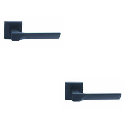Loops 2 PackPremium Contoured Door Handle SetMatt Black Sleek Lever On Square Rose