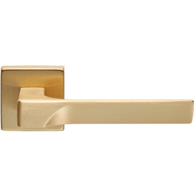 Loops Premium Contoured Door Handle SetSatin Brass Sleek Lever On Square Rose