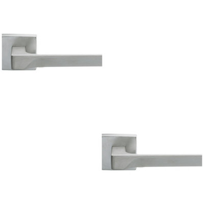 Loops 2 PackPremium Contoured Door Handle SetSatin Chrome Sleek Lever On Square Rose
