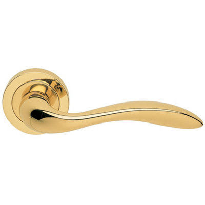 B&Q -  Premium Scroll Door Handle SetPolished Brass Elegant Lever On Round Rose