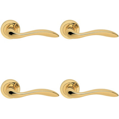 Loops 4 PackPremium Scroll Door Handle SetPolished Brass Elegant Lever On Round Rose