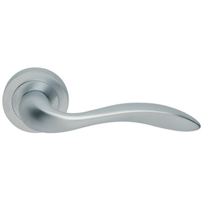 Loops Premium Scroll Door Handle SetSatin Chrome Elegant Lever On Round Rose