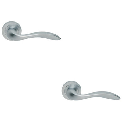 Loops 2 PackPremium Scroll Door Handle SetSatin Chrome Elegant Lever On Round Rose