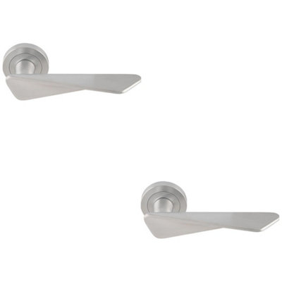 Loops 2 PackPremium Angle Twist Door Handle SetSatin Chrome Designer Lever On Round Rose