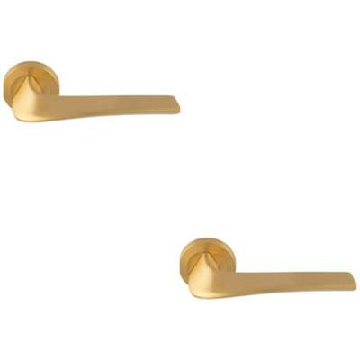 Loops 2 PackPremium Twisted Bar Door Handle SetSatin Brass Designer Lever On Round Rose